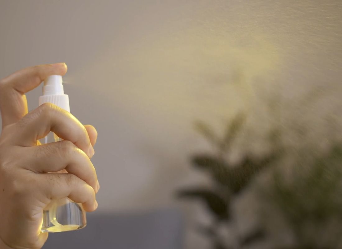 osoba prska prirodni osveživač prostora po stanu